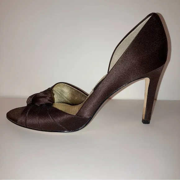 Nina Mocha Brown Satin Heels Wedding Formal Prom Cocktail Party Designer Shoes 6