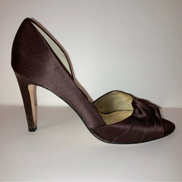 Nina Mocha Brown Satin Heels Wedding Formal Prom Cocktail Party Designer Shoes 6