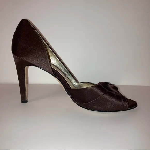 Nina Mocha Brown Satin Heels Wedding Formal Prom Cocktail Party Designer Shoes 6