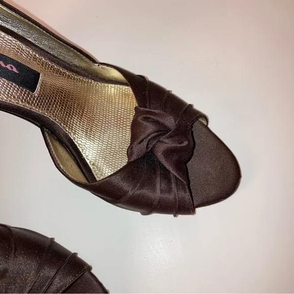 Nina Mocha Brown Satin Heels Wedding Formal Prom Cocktail Party Designer Shoes 6