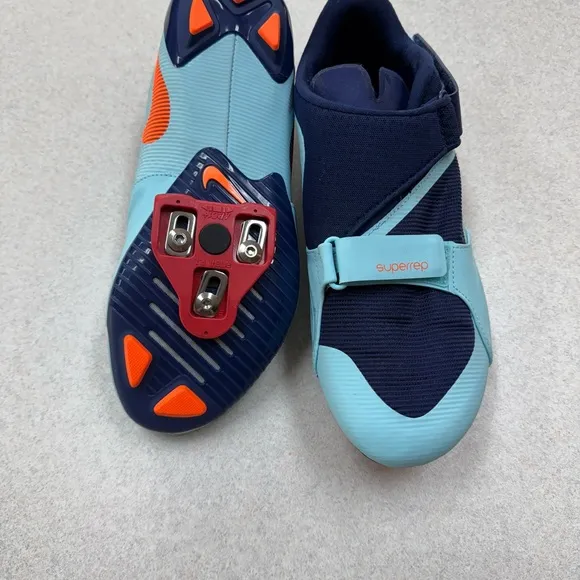 Nine Adult Men Cycling Shoes With Clips- Blue and Orange
