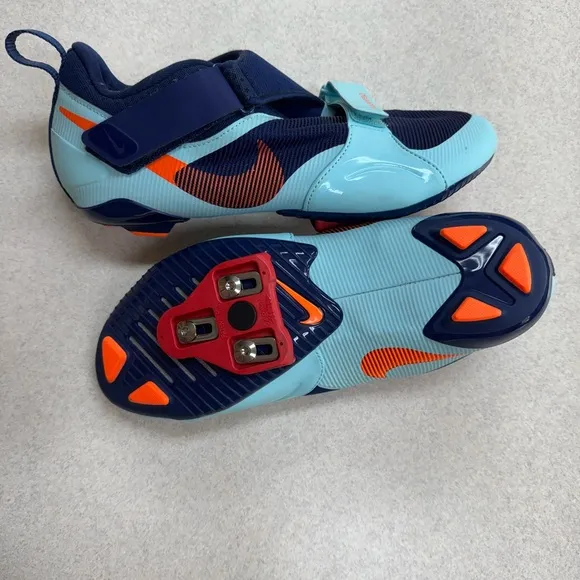Nine Adult Men Cycling Shoes With Clips- Blue and Orange