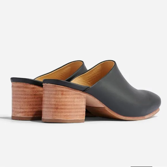 Nisolo All-Day Heeled Leather Mule Shoes Black Brown Women 9.5