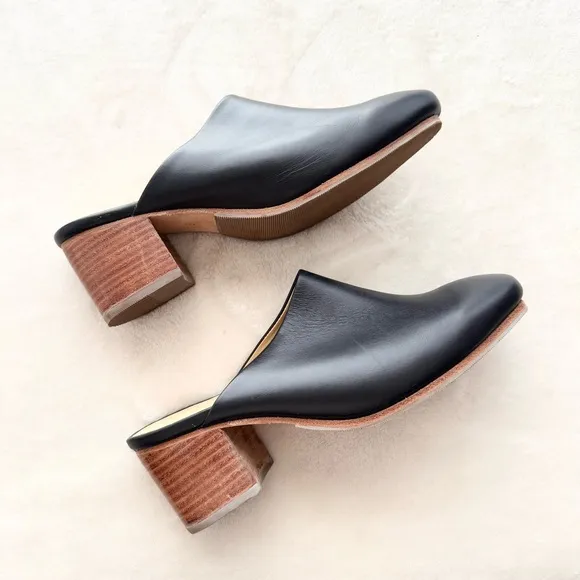 Nisolo All-Day Heeled Leather Mule Shoes Black Brown Women 9.5