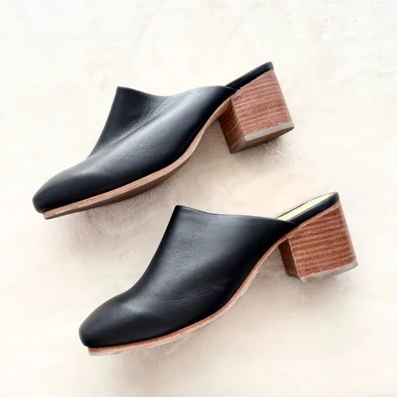 Nisolo All-Day Heeled Leather Mule Shoes Black Brown Women 9.5