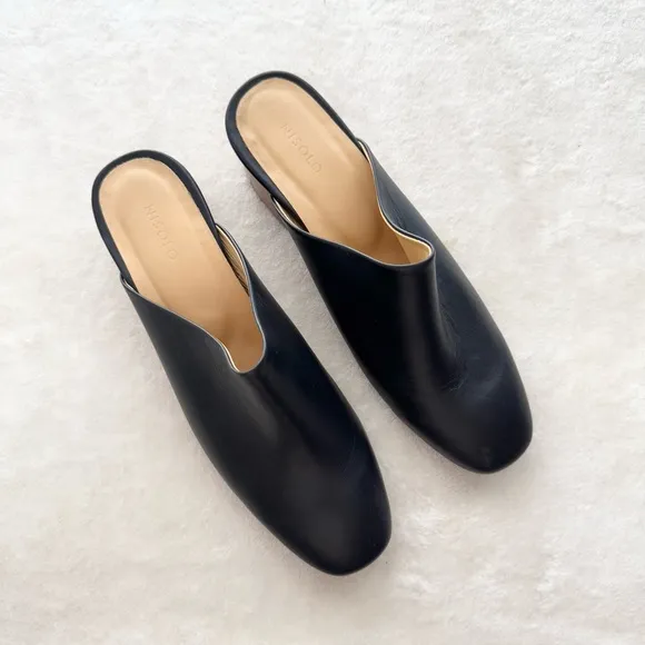 Nisolo All-Day Heeled Leather Mule Shoes Black Brown Women 9.5