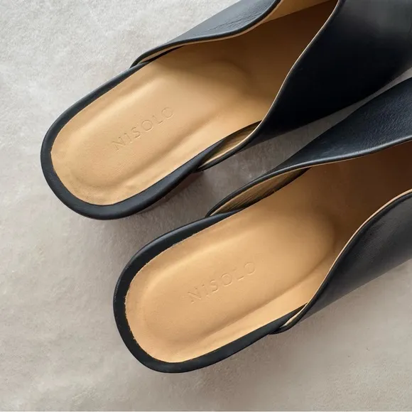 Nisolo All-Day Heeled Leather Mule Shoes Black Brown Women 9.5