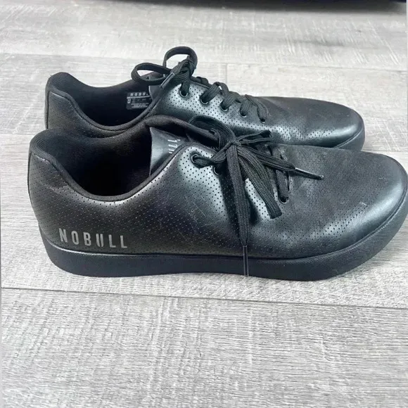 NOBULL All Black Perforated Traditional Leather Trainer Shoes