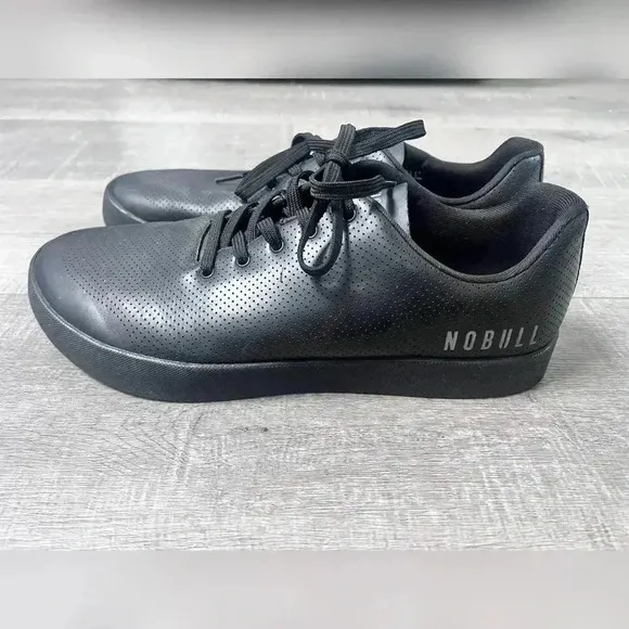 NOBULL All Black Perforated Traditional Leather Trainer Shoes