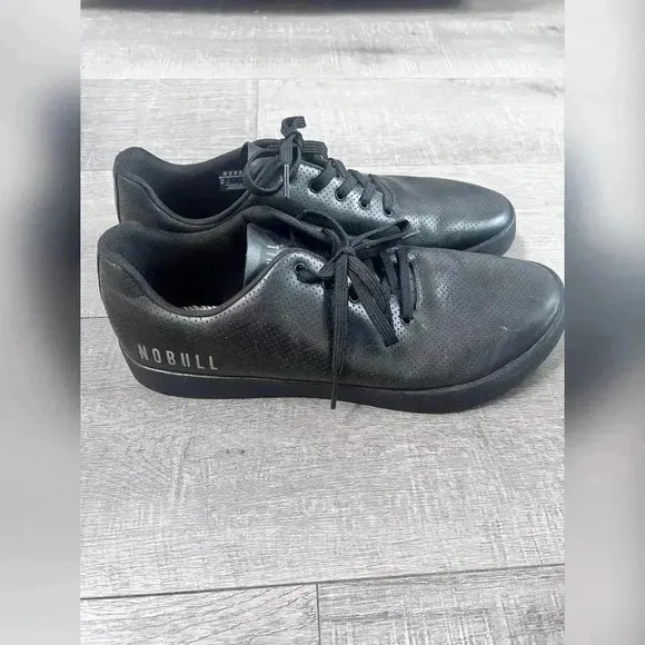 NOBULL All Black Perforated Traditional Leather Trainer Shoes