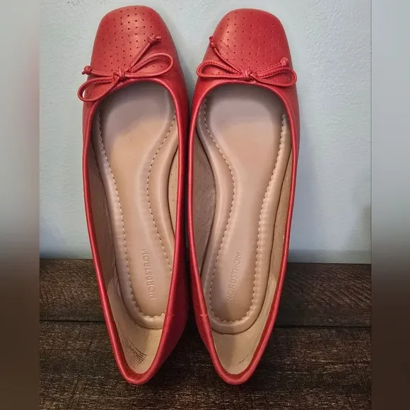 Nordstrom Ashton Perforated Red Ballet Flat Shoes Size 7.5 Square Toe Bow