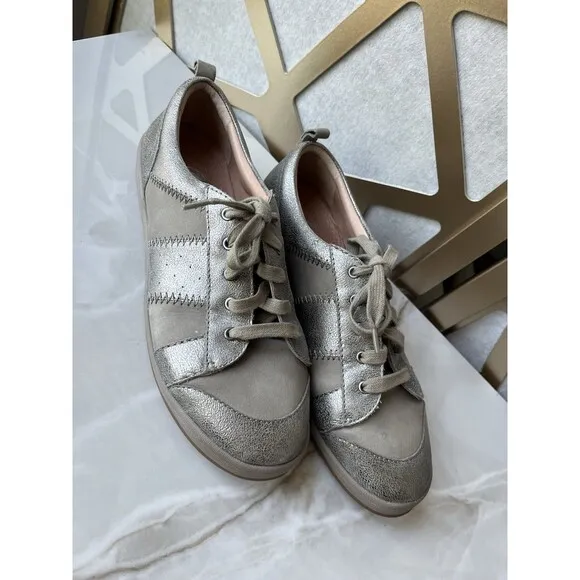 Nurture Watsonn Women 8.5 M  Pewter Leather Lace Up Comfort City Sneakers Shoes