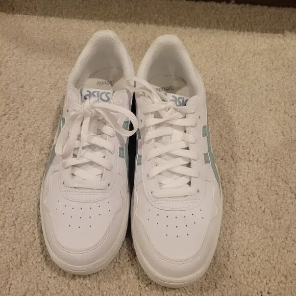 NWOB ASICS Japan S Women's Sneakers Shoes Size 7 EU 38 White/Ocean Haze Leather