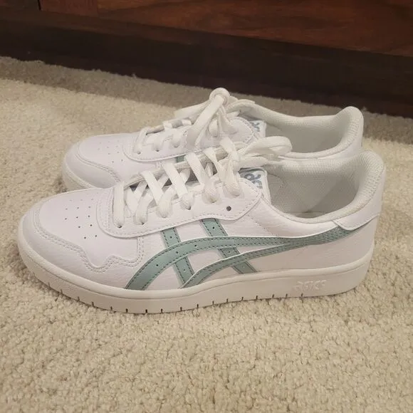 NWOB ASICS Japan S Women's Sneakers Shoes Size 7 EU 38 White/Ocean Haze Leather