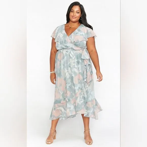 NWOT Show Me Your Mumu Size XXL Jess Ruffle Midi Dress Sage I Do Floral $198
