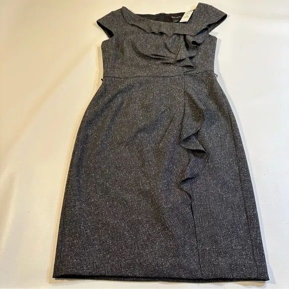 NWT $158 WHBM Size 4 Gray Asymmetrical Ruffle Detail Business Dress