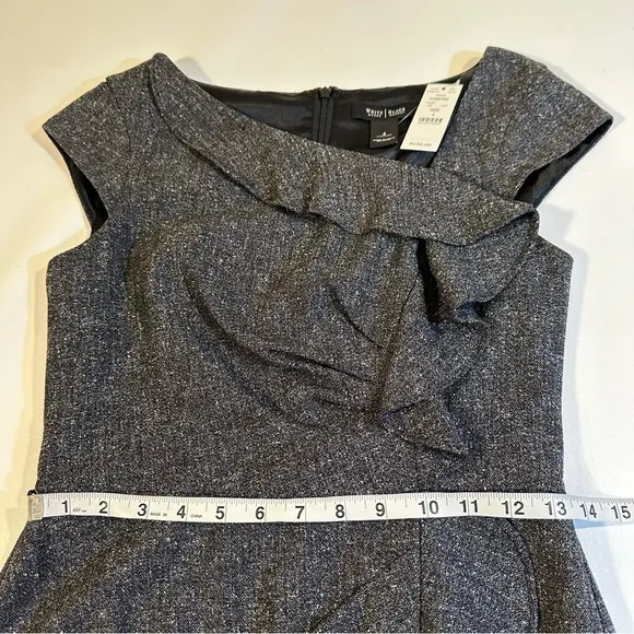 NWT $158 WHBM Size 4 Gray Asymmetrical Ruffle Detail Business Dress