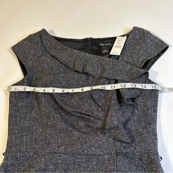 NWT $158 WHBM Size 4 Gray Asymmetrical Ruffle Detail Business Dress