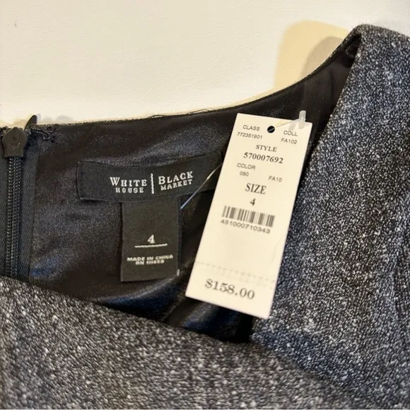 NWT $158 WHBM Size 4 Gray Asymmetrical Ruffle Detail Business Dress