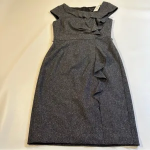 NWT $158 WHBM Size 4 Gray Asymmetrical Ruffle Detail Business Dress