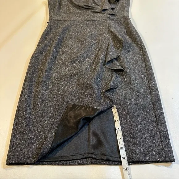 NWT $158 WHBM Size 4 Gray Asymmetrical Ruffle Detail Business Dress