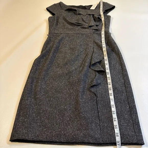 NWT $158 WHBM Size 4 Gray Asymmetrical Ruffle Detail Business Dress