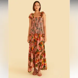 NWT FARM Rio Pink Mango Trees Midi Dress