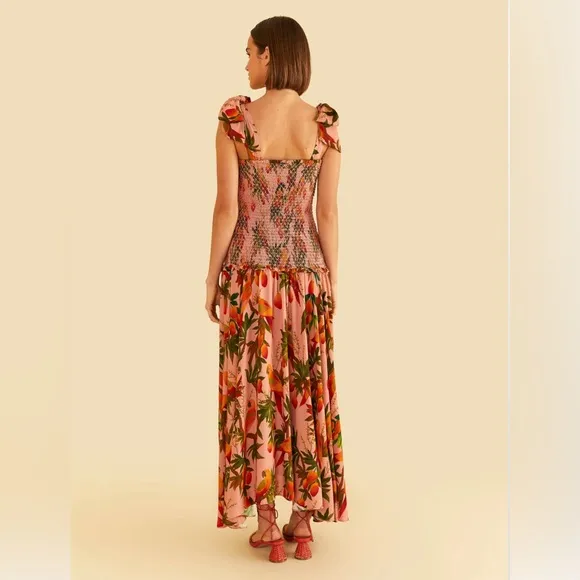 NWT FARM Rio Pink Mango Trees Midi Dress