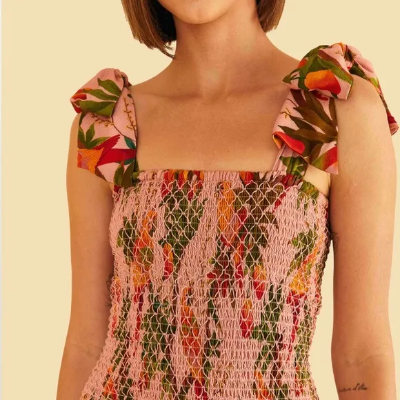 NWT FARM Rio Pink Mango Trees Midi Dress