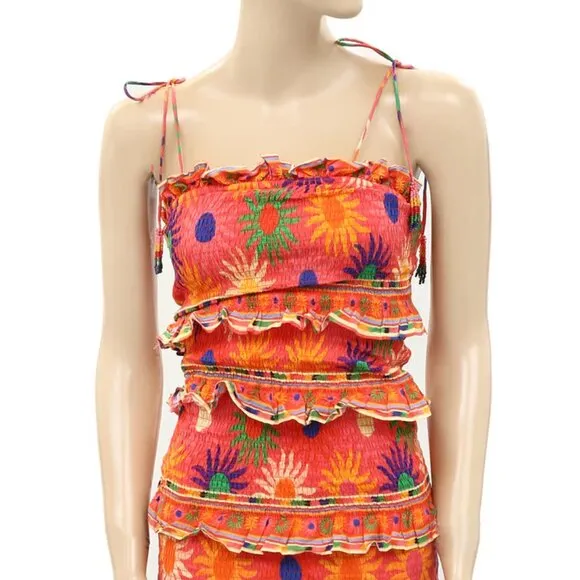 NWT Farm Rio Summer Sun Coral Mini Floral Dress M