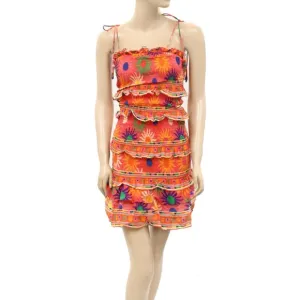 NWT Farm Rio Summer Sun Coral Mini Floral Dress M