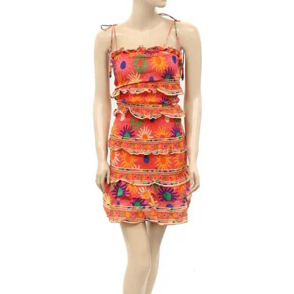 NWT Farm Rio Summer Sun Coral Mini Floral Dress M