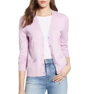 NWT 🩷 Halogen Nordstrom Cotton-Blend V-Neck Button Down Cardigan with Pockets, L