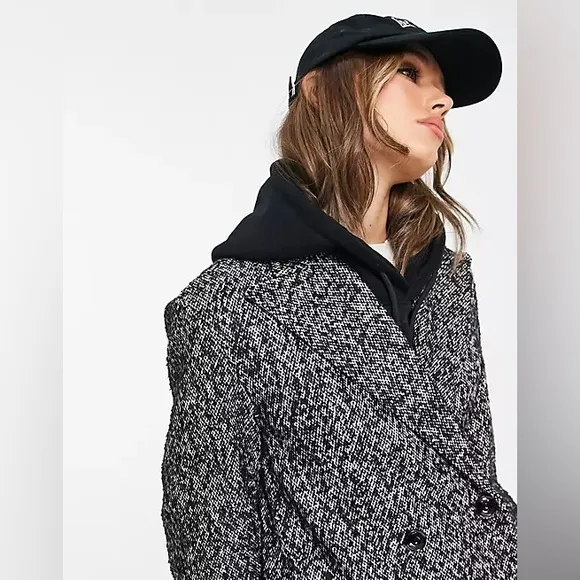 NWT Mango tailored long coat in black and white speck