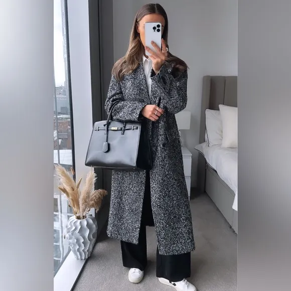 NWT Mango tailored long coat in black and white speck