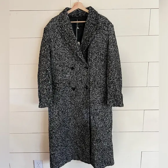 NWT Mango tailored long coat in black and white speck