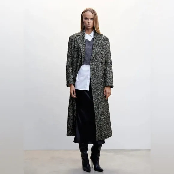 NWT Mango tailored long coat in black and white speck