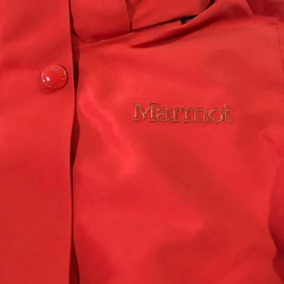 NWT Marmot Mountain Works Coat Womens Size S/P Red Goose Down Long Chelsea Parka