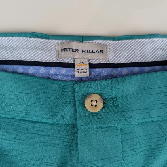 NWT Peter Millar Mens Salem Fishing Performance Golf Shorts 38 Green MS23EB83