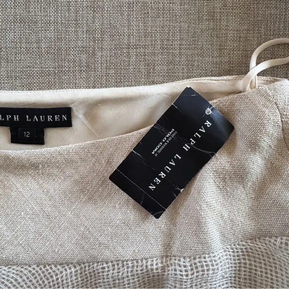 NWT Ralph Lauren Black Label Layered Raw Edge Linen Skirt Natural | 12