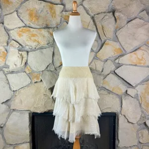 NWT Ralph Lauren Black Label Layered Raw Edge Linen Skirt Natural | 12