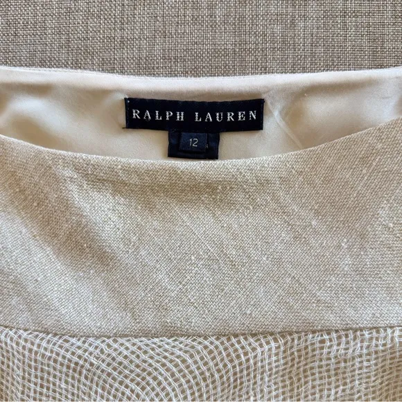 NWT Ralph Lauren Black Label Layered Raw Edge Linen Skirt Natural | 12