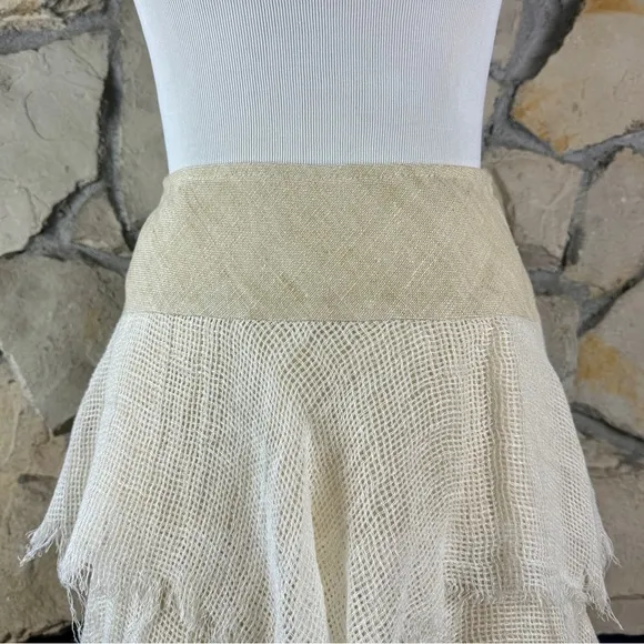 NWT Ralph Lauren Black Label Layered Raw Edge Linen Skirt Natural | 12