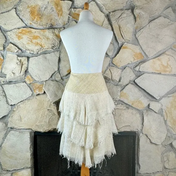 NWT Ralph Lauren Black Label Layered Raw Edge Linen Skirt Natural | 12