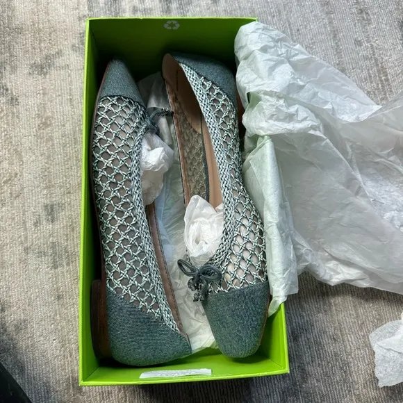 NWT Sam Edelman May Woven Denim Flat, Size 9
