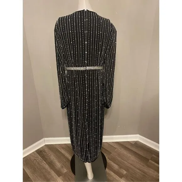 NWT MAC DUGGAL Stripe Long Sleeve Midi Dress Size 14 $498