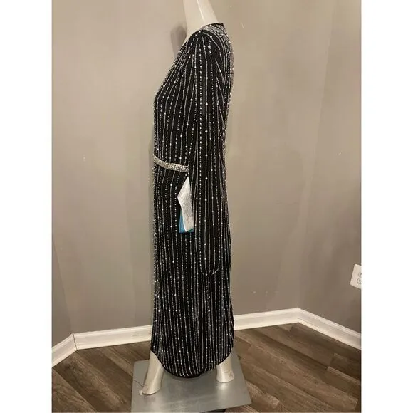 NWT MAC DUGGAL Stripe Long Sleeve Midi Dress Size 14 $498