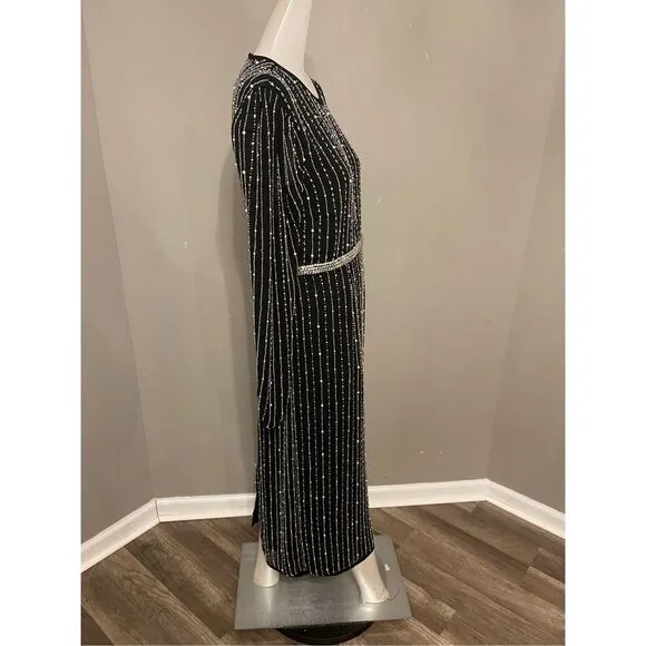 NWT MAC DUGGAL Stripe Long Sleeve Midi Dress Size 14 $498