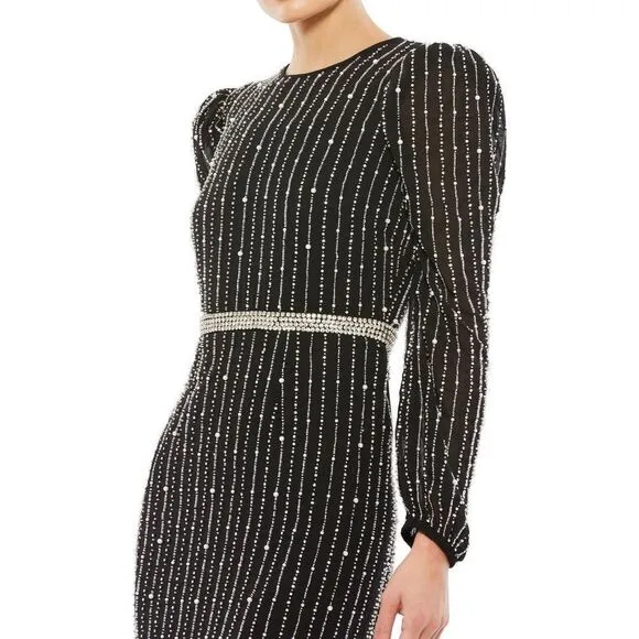 NWT MAC DUGGAL Stripe Long Sleeve Midi Dress Size 14 $498