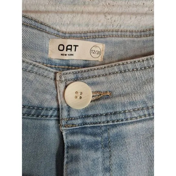 OAT New York High‎ Rise Wide Leg Raw Cropped Light Wash Jeans Women's 12/31 NWT